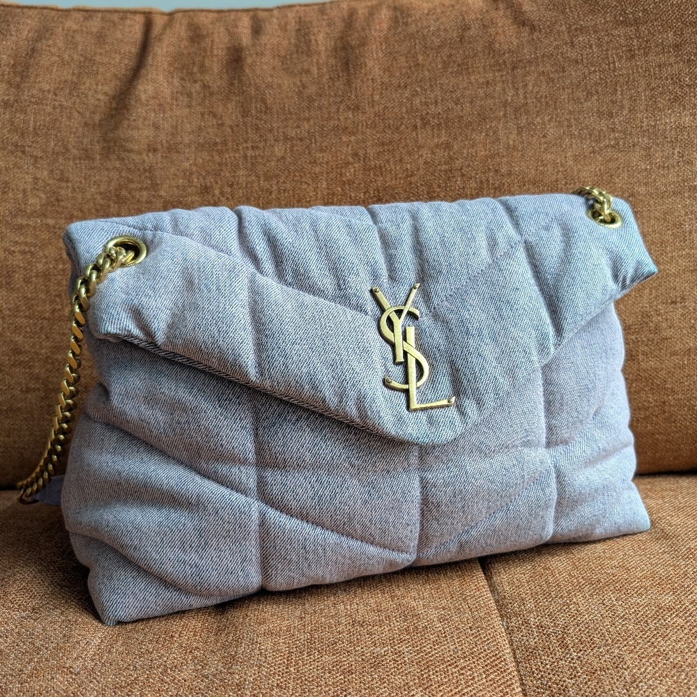 Yves Saint Laurent Lilac Denim Loulou Shoulder Bag - Medium